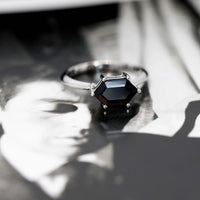 Hexagonal Black Spinel White Gold Ring