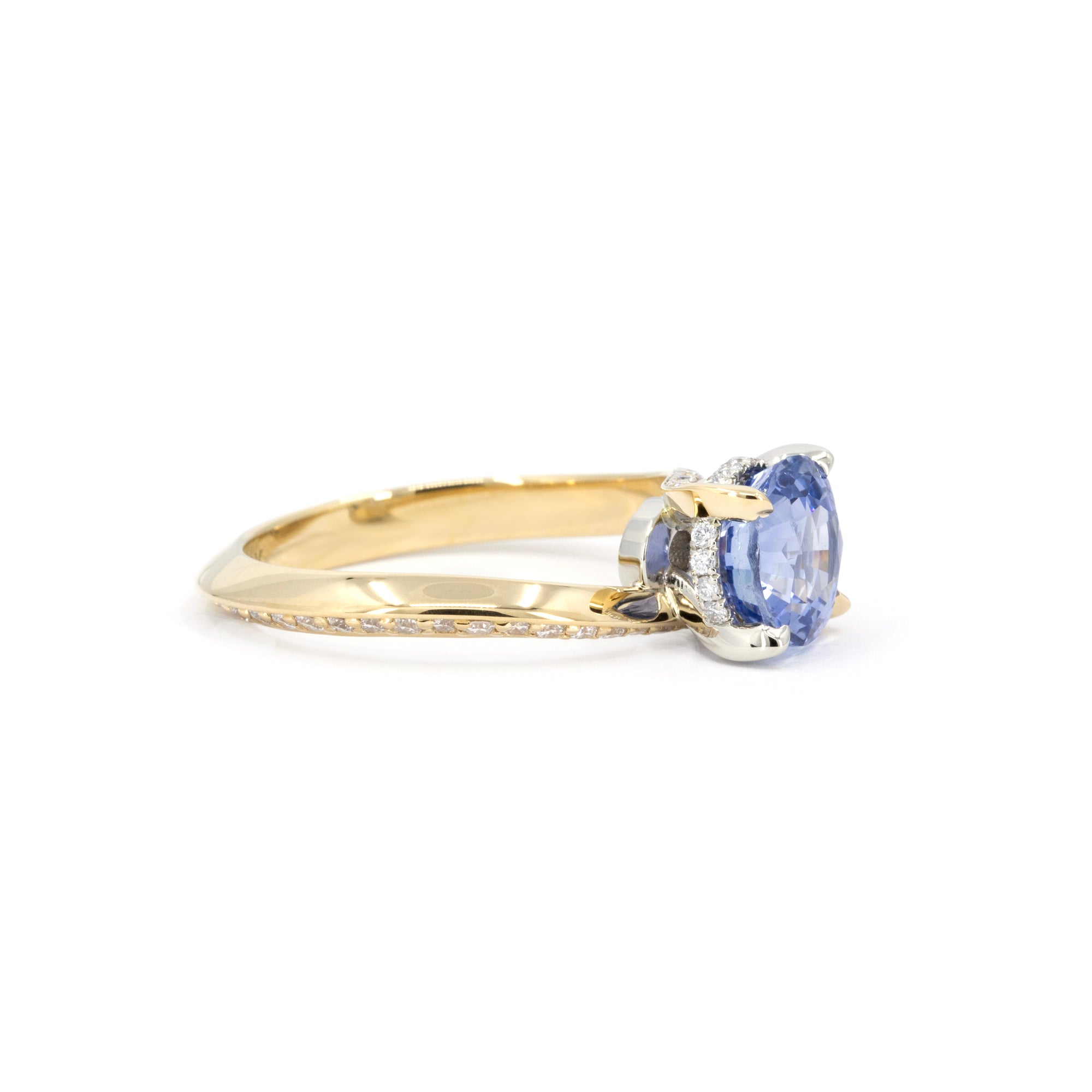 ROUND SAPPHIRE TWO TONS TWIST BAND | Yellow &amp; White Gold