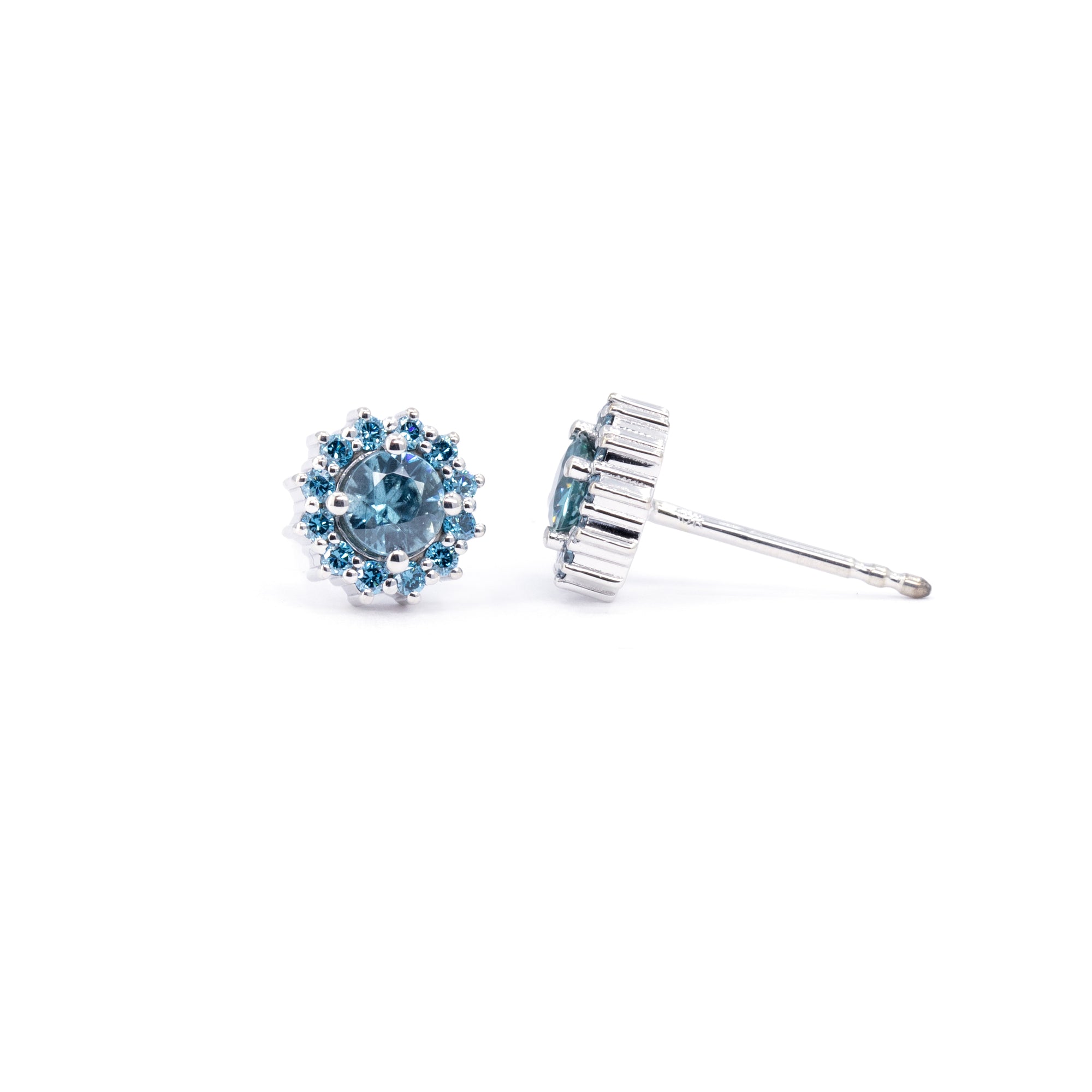 SOLEIL BLUE ZIRCON &amp; DIAMOND STUDS EARRINGS | White Gold