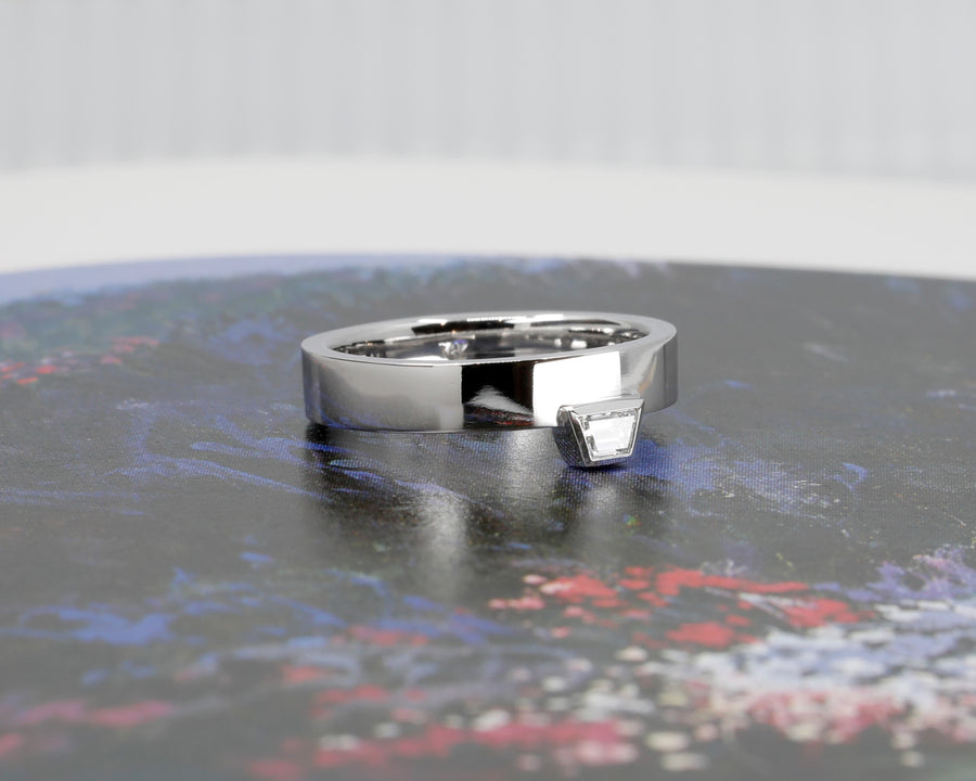 Boxy Lab Grown Trapez Shape Diamond White Gold Ring