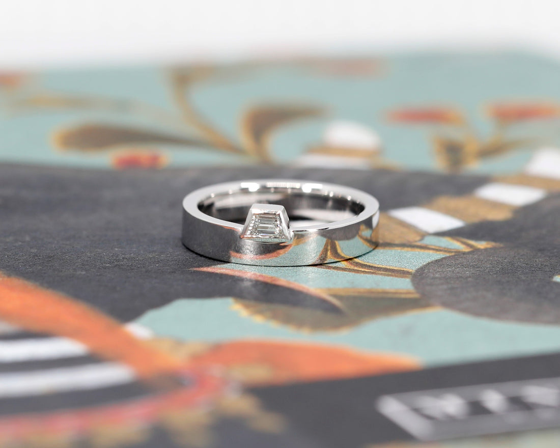 Boxy Lab Grown Trapez Shape Diamond White Gold Ring