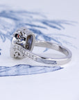 CUSHION BLUE SAPPHIRE DIAMOND HALO RING | White Gold