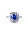 CUSHION BLUE SAPPHIRE DIAMOND HALO RING | White Gold