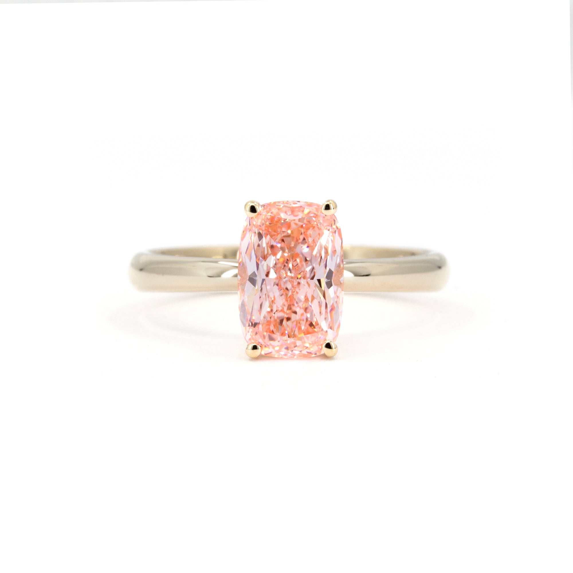 PINK CUSHION DIAMOND MINIMALIST ENGAGEMENT RING | Yellow Gold