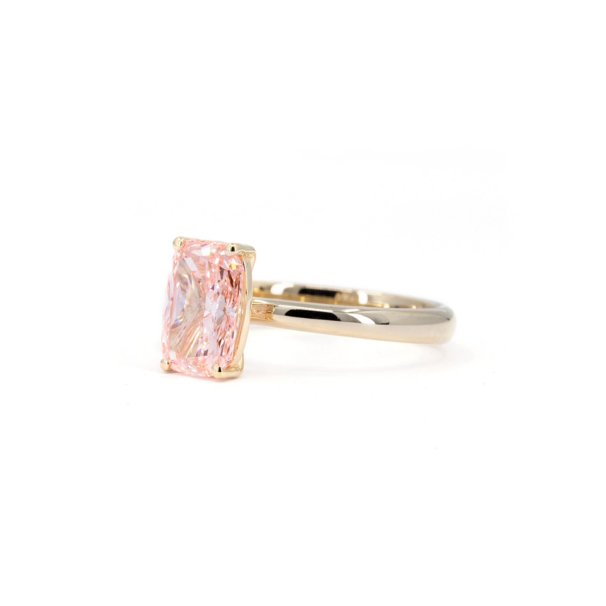 PINK CUSHION DIAMOND MINIMALIST ENGAGEMENT RING | Yellow Gold