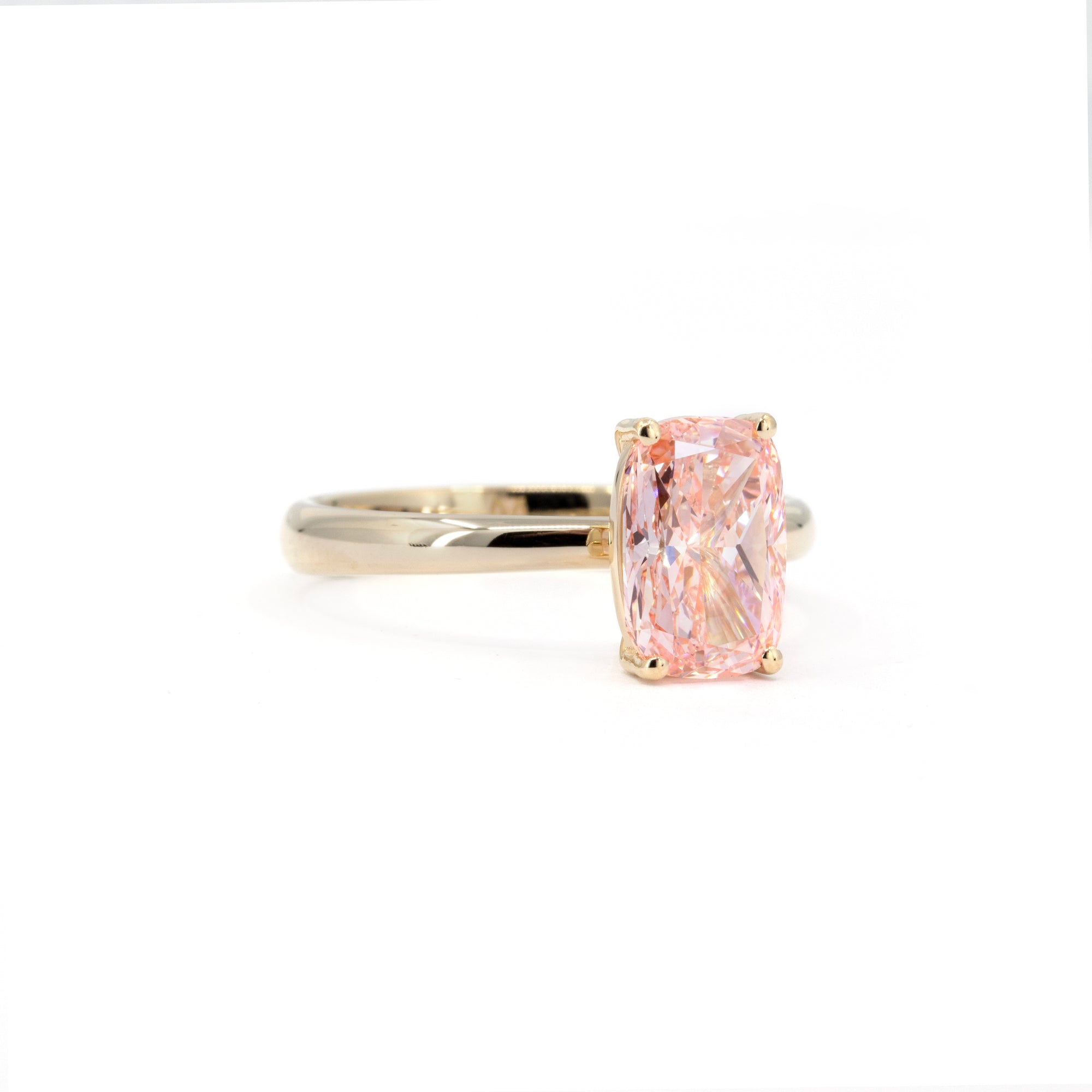 PINK CUSHION DIAMOND MINIMALIST ENGAGEMENT RING | Yellow Gold
