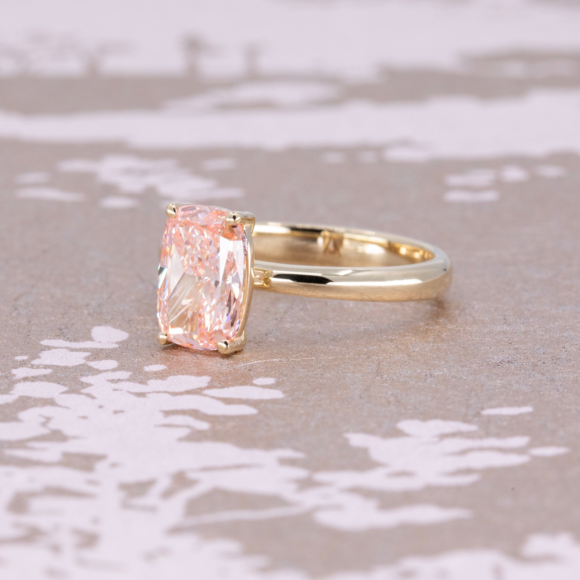 PINK CUSHION DIAMOND MINIMALIST ENGAGEMENT RING | Yellow Gold