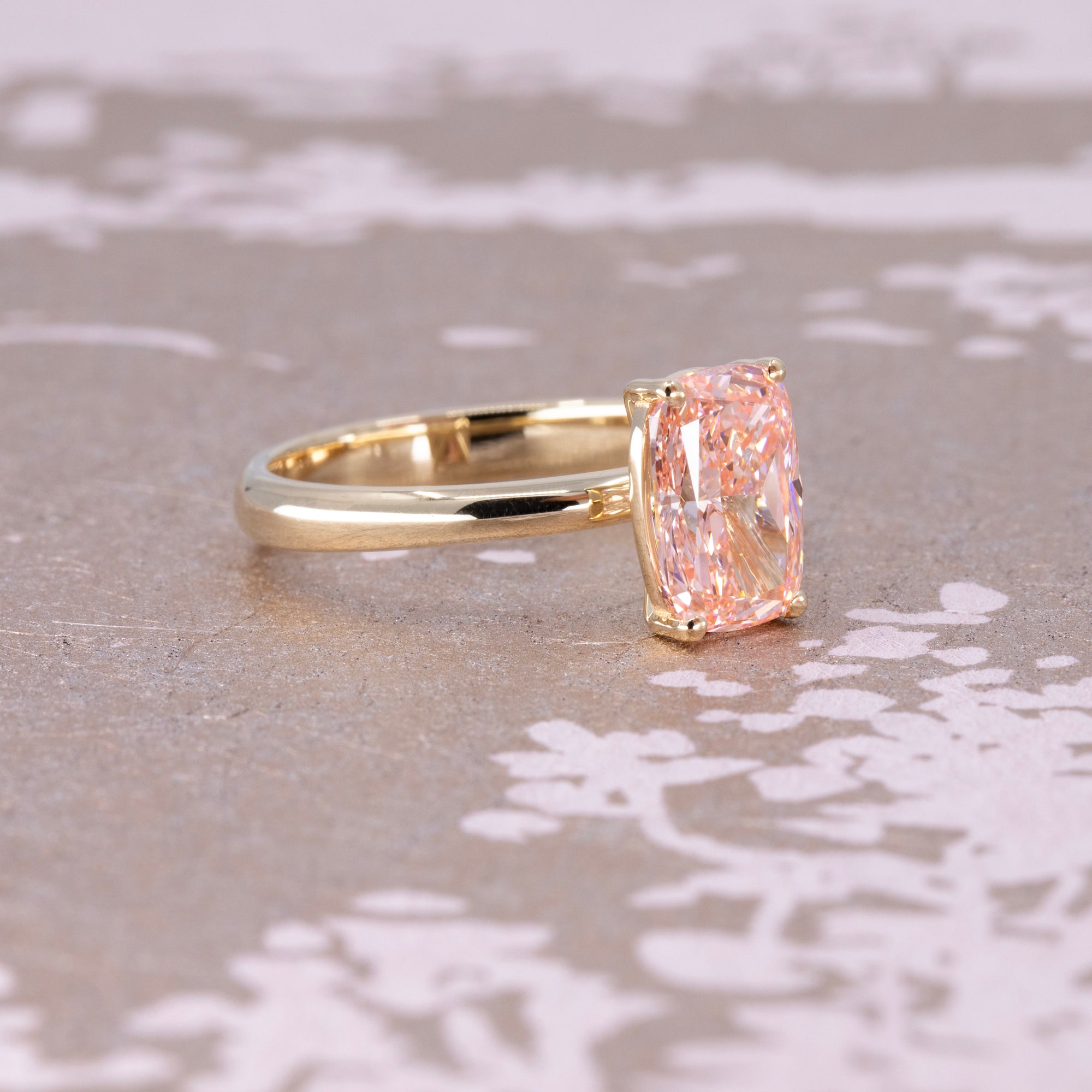 PINK CUSHION DIAMOND MINIMALIST ENGAGEMENT RING | Yellow Gold