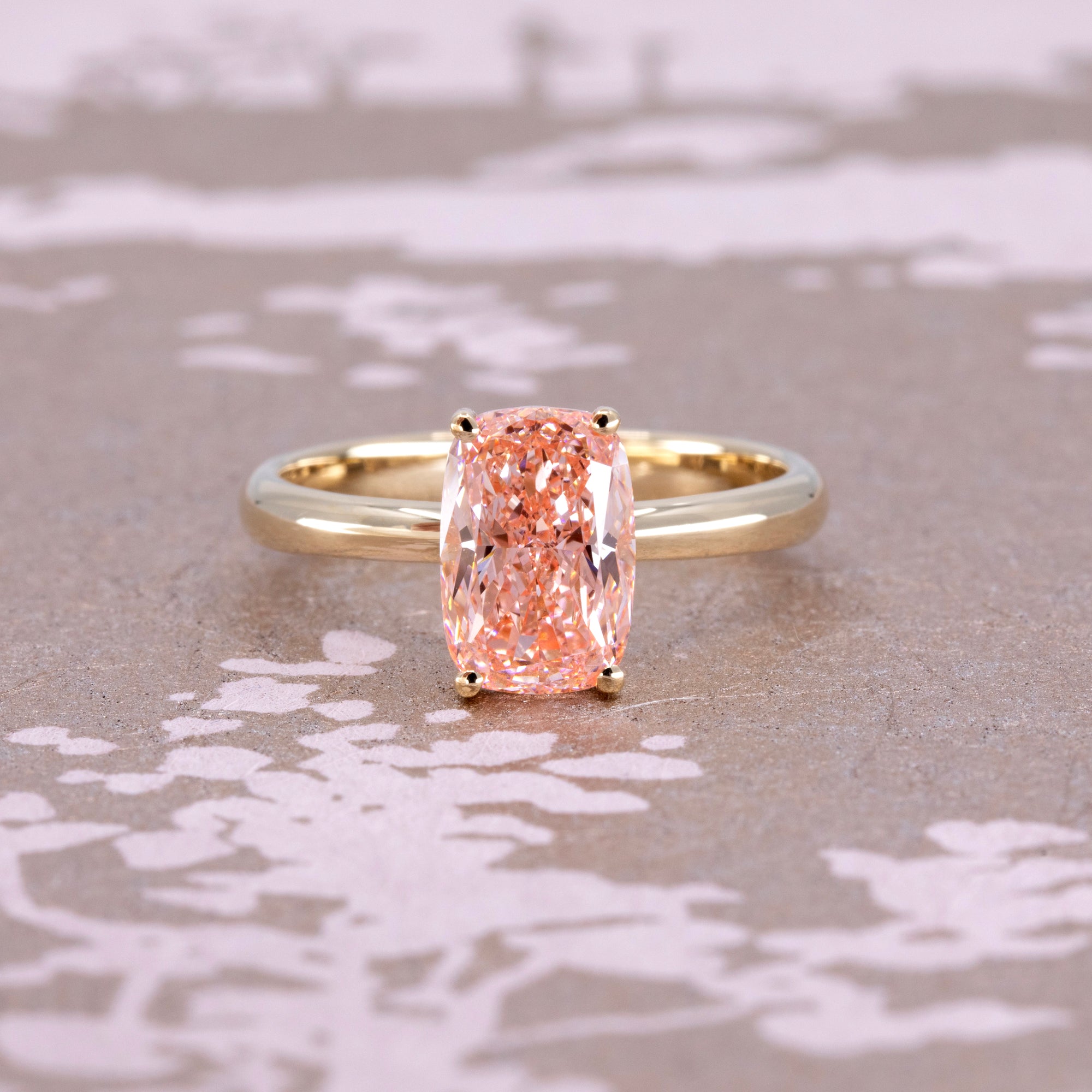 PINK CUSHION DIAMOND MINIMALIST ENGAGEMENT RING | Yellow Gold