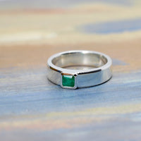 Silver Boxy Emerald Ring
