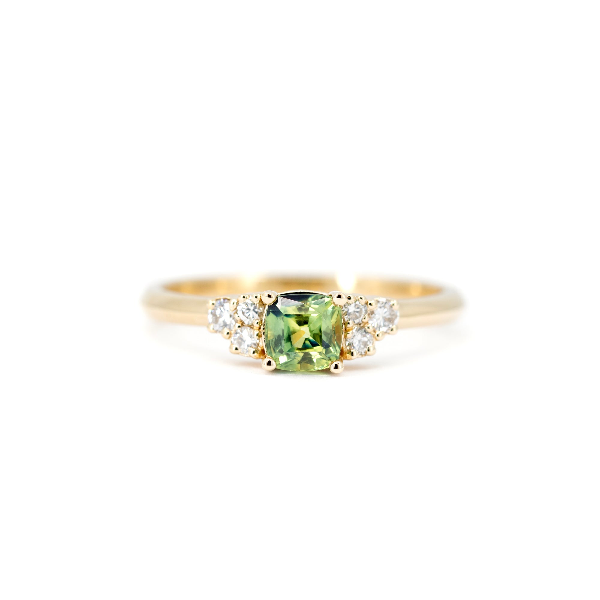 CUSHION GREEN SAPPHIRE DESIR RING | Yellow Gold