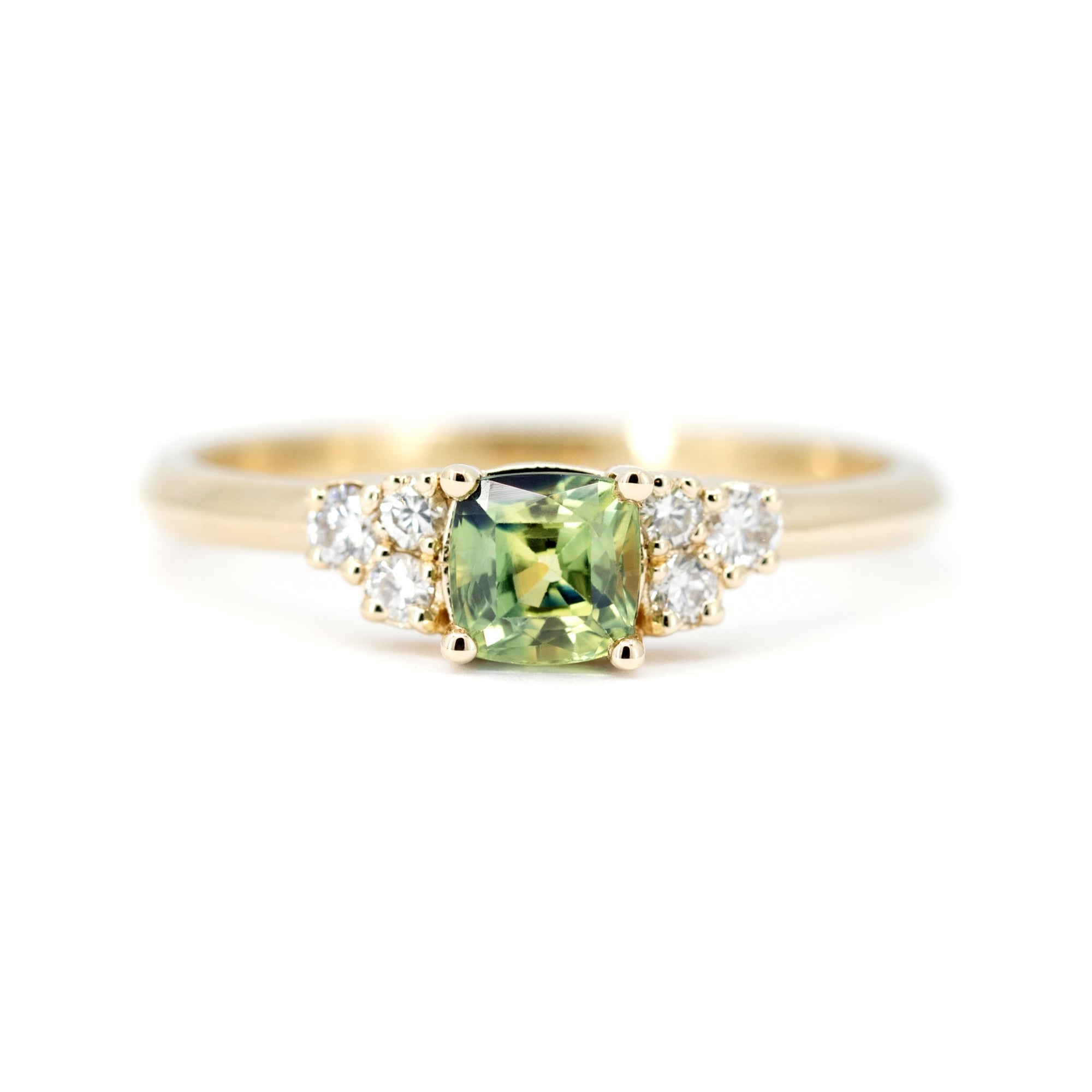 CUSHION GREEN SAPPHIRE DESIR RING | Yellow Gold