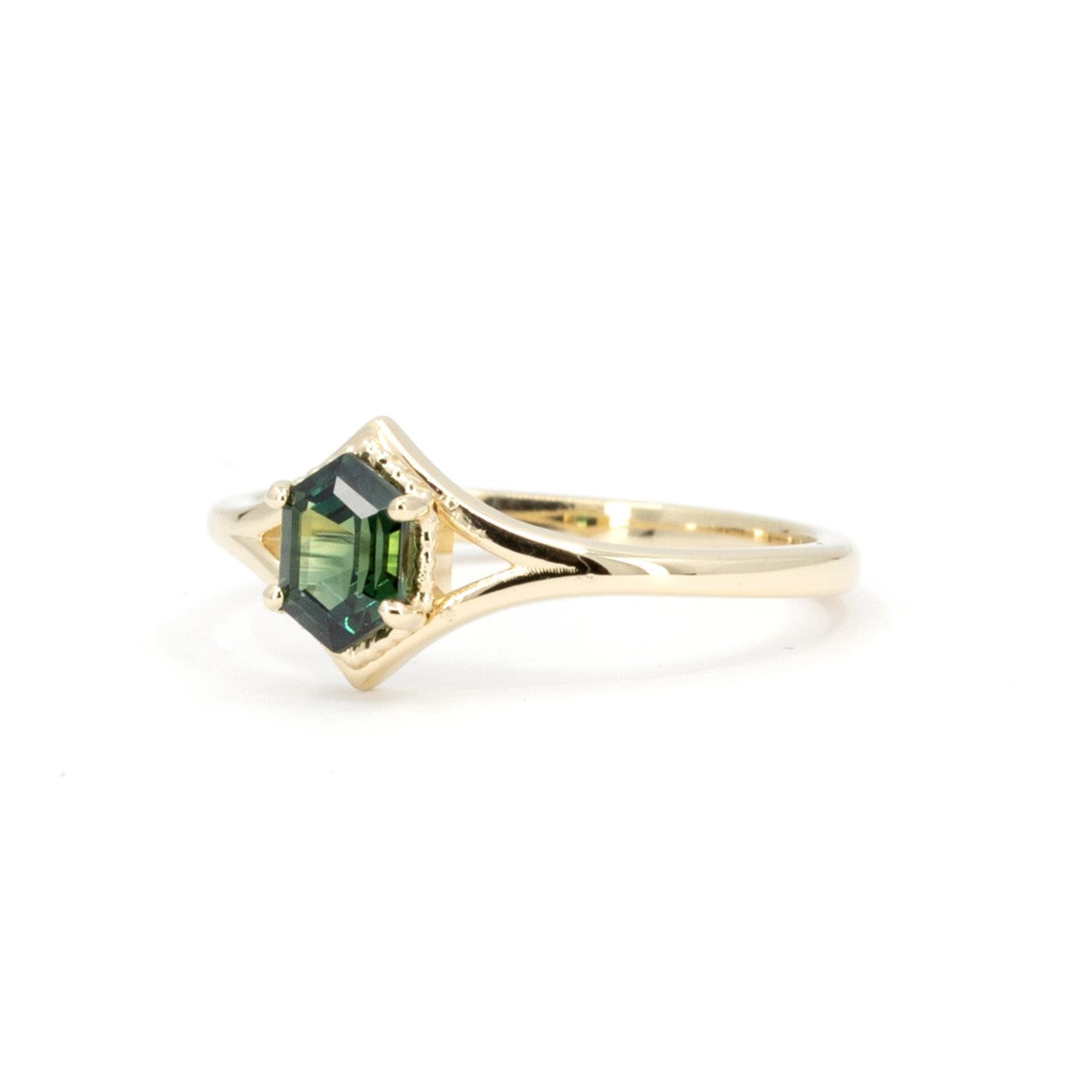 Adorn Hexagonal Deep Green Sapphire Gold Ring