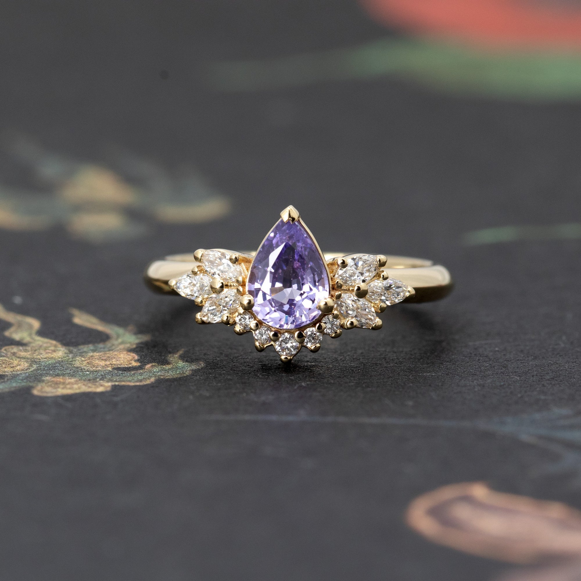 PURPLE PEAR SAPPHIRE &amp; DIAMOND | Yellow Gold