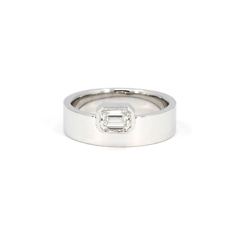 Boxy Lab Grown Emerald Shape Diamond White Gold Ring
