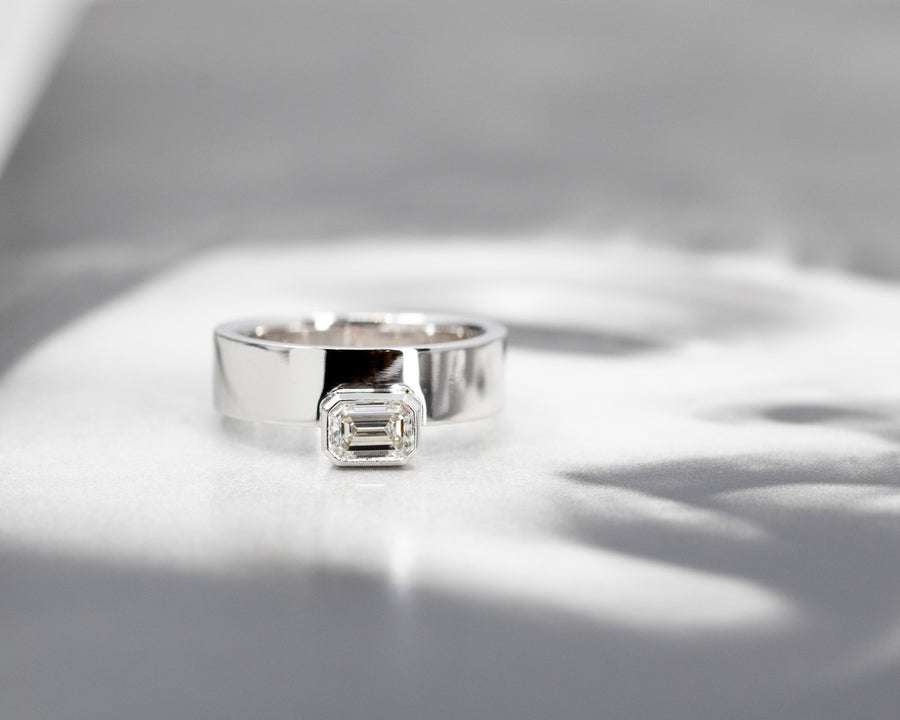 Boxy Lab Grown Emerald Shape Diamond White Gold Ring