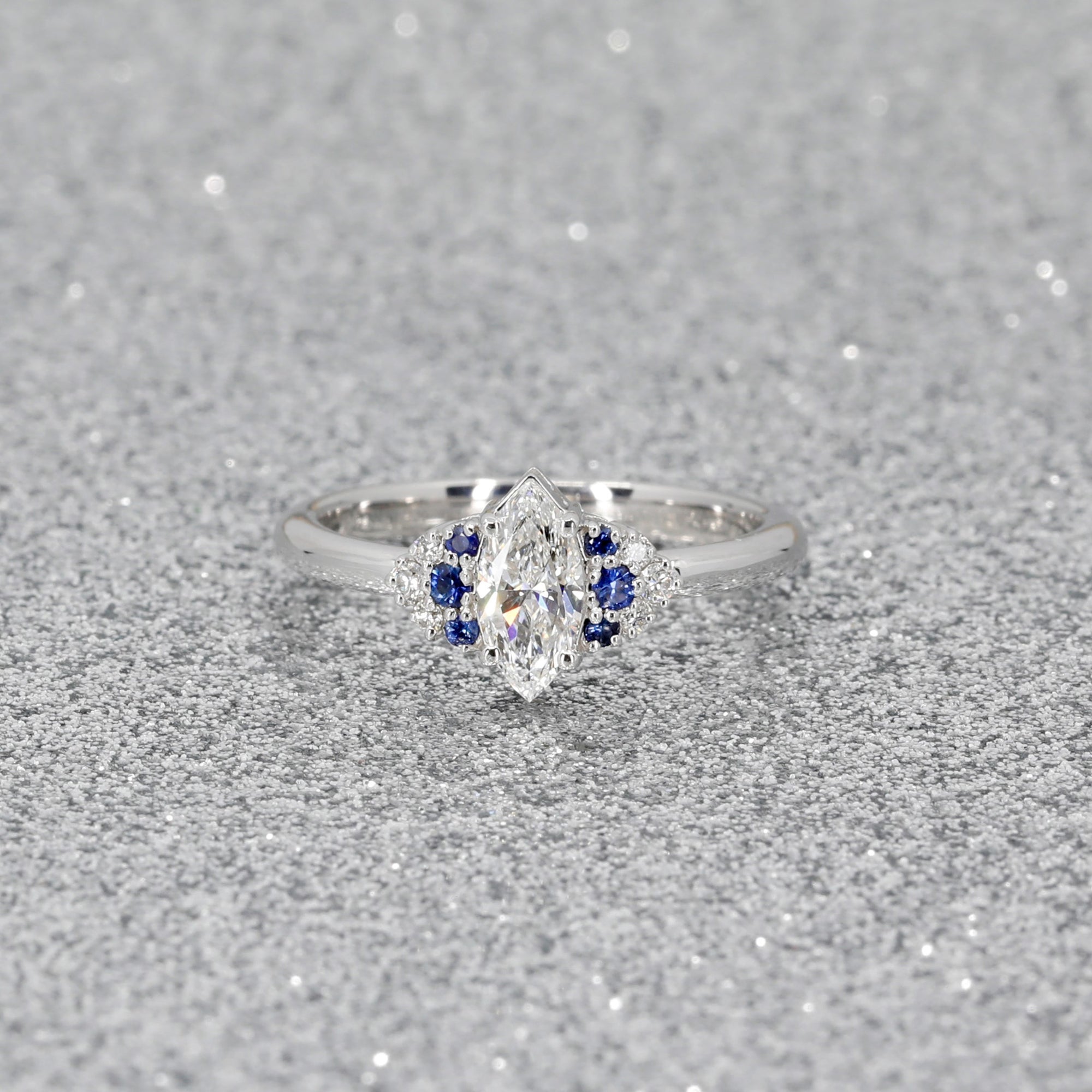 Marquise Shape Diamond Sapphire White Gold Ring