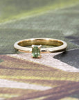 MINIMALIST GREEN SAPPHIRE BAGUETTTE RING  | Yellow Gold