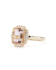 PEACH MORGANITE DIAMOND HALO RING | Yellow Gold