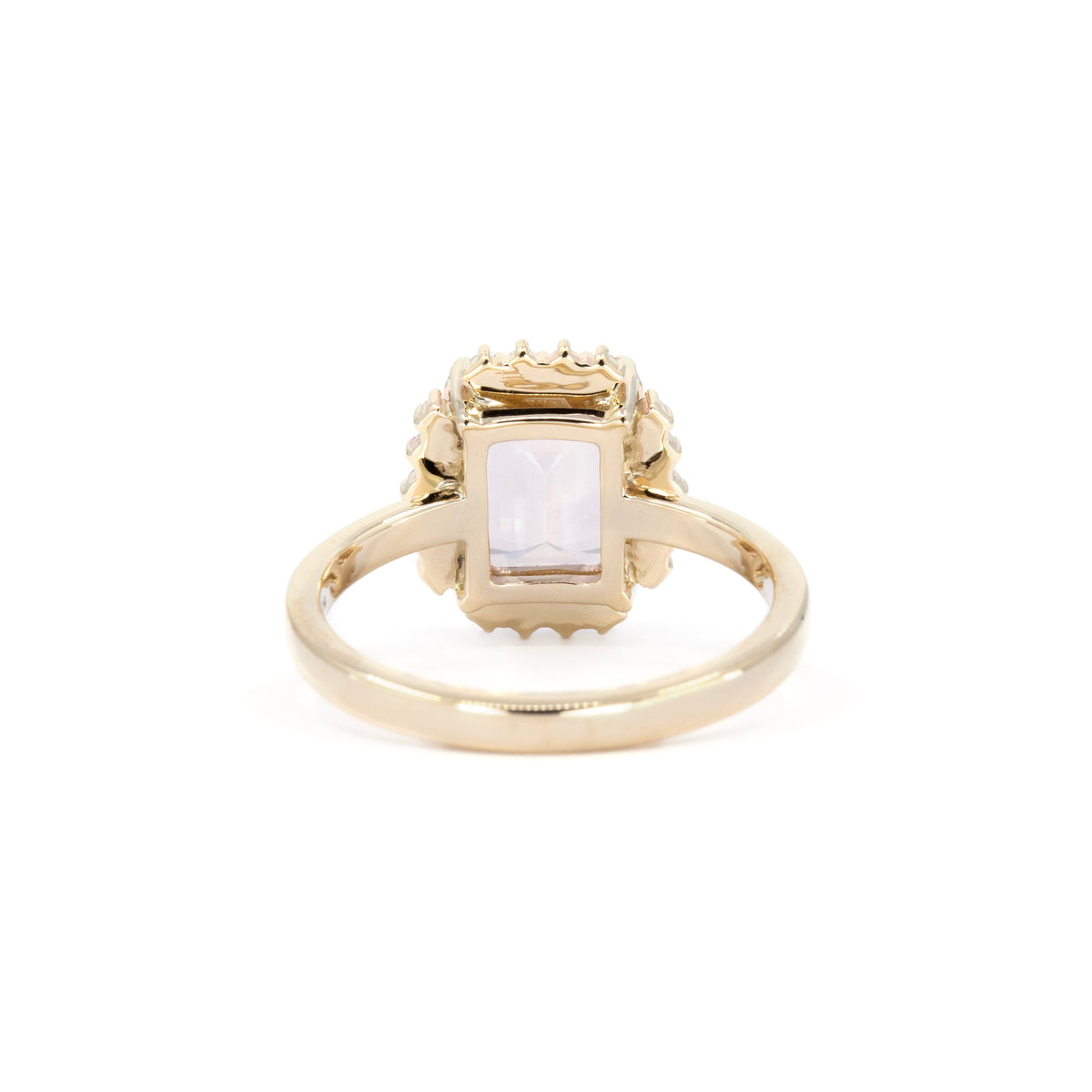 PEACH MORGANITE DIAMOND HALO RING | Yellow Gold