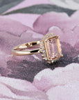 PEACH MORGANITE DIAMOND HALO RING | Yellow Gold
