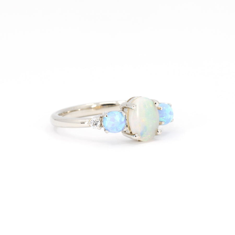 White And Blue Opal Diamond Gold Ring