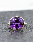 Edgy Oval Shape Fancy Amethyst Gold Cocktail Ring