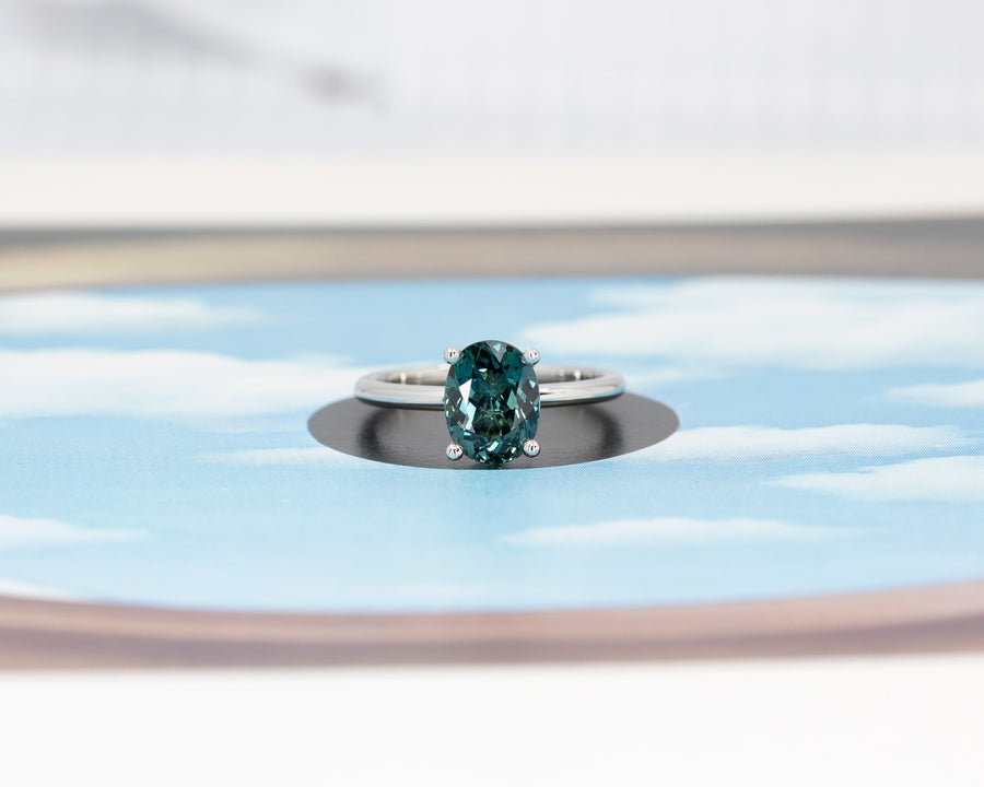 Oval Shape Australian Sapphire Platinum Engagement Ring