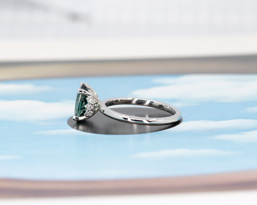 Oval Shape Australian Sapphire Platinum Engagement Ring