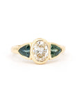 Oval Diamond Trillion Shape Teal Sapphire Gold Ring