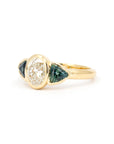 Oval Diamond Trillion Shape Teal Sapphire Gold Ring