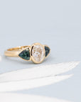 Oval Diamond Trillion Shape Teal Sapphire Gold Ring