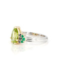 Pear Shape Peridot & Black Diamond and Emerald 2 Tons Gold Jet Ring