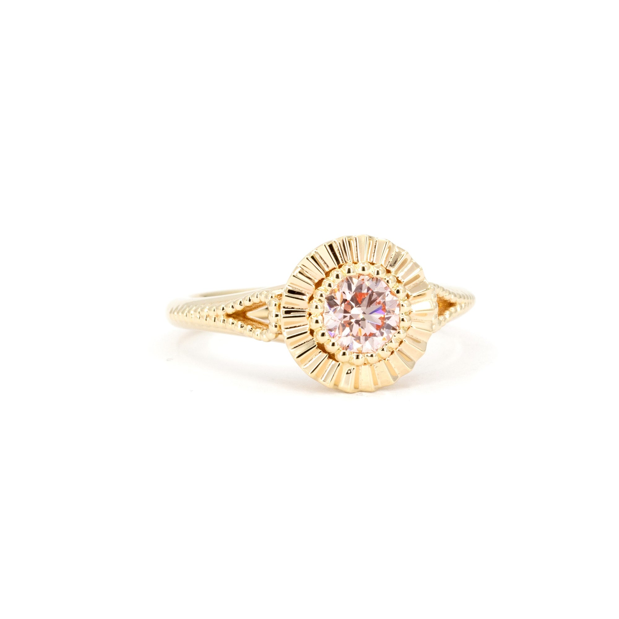 PINK DIAMOND BEZEL SET MILIGRAIN RING | Yellow Gold