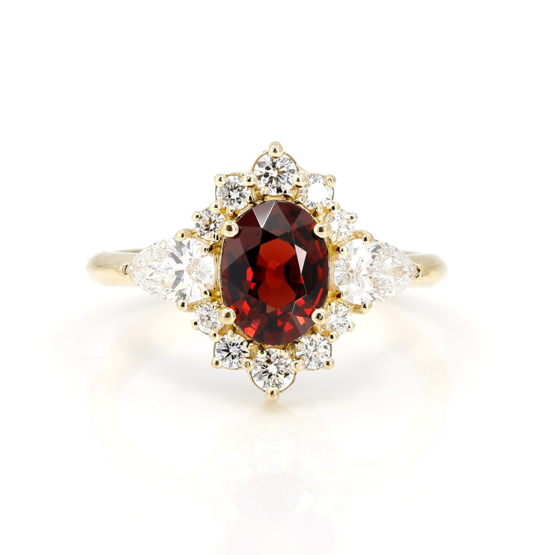 pyrope garnet diamond engagement ring custom made in montreal by bena jewelry on white background