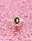 Oval Shape Pyope Garnet & Pear Shape Diamond Ring