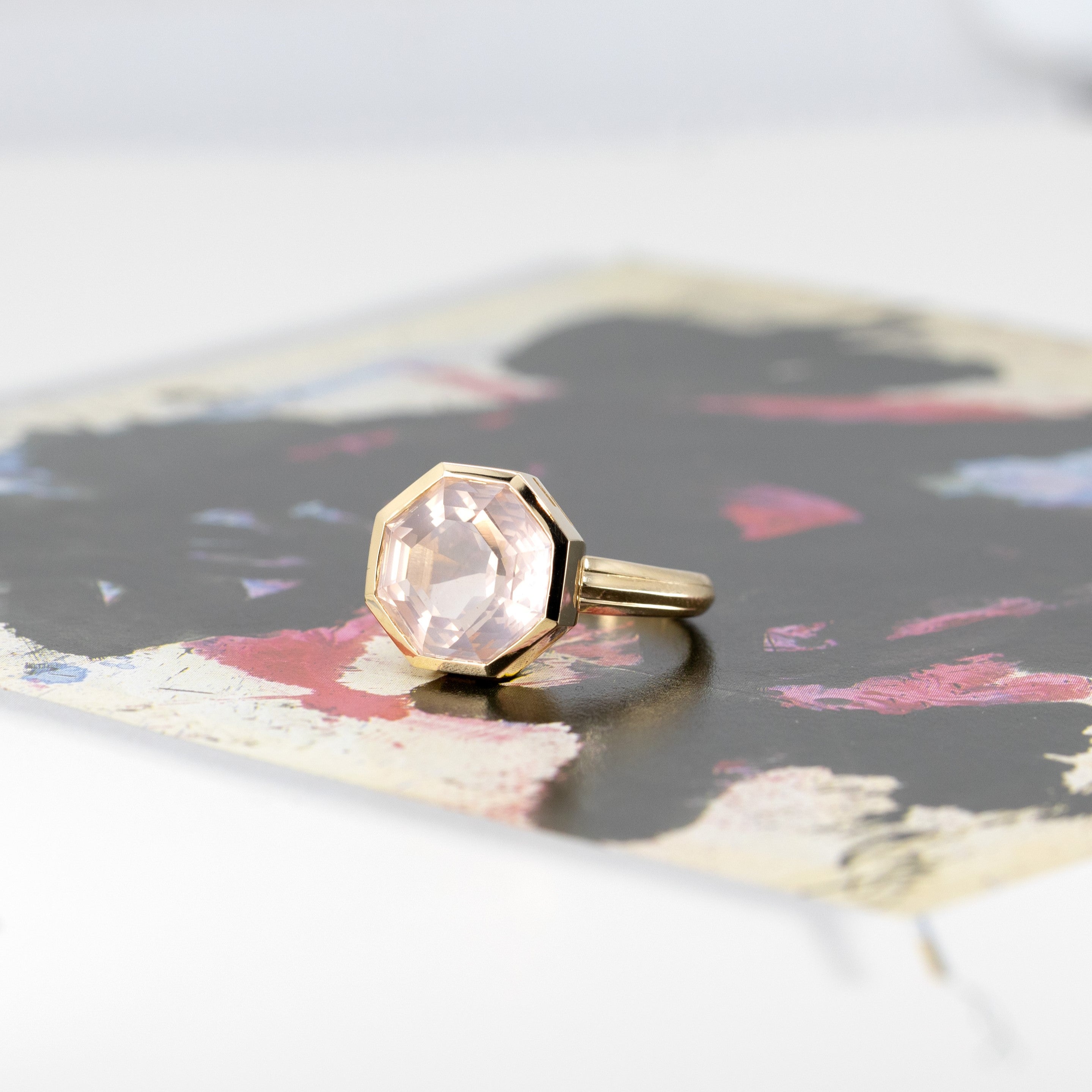 Bena Jewelry Cocktail Gold Rose Quartz Bezel Setting Cocktail Ring