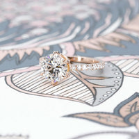 Six Claws Round Diamond Rose Gold Engagement Ring