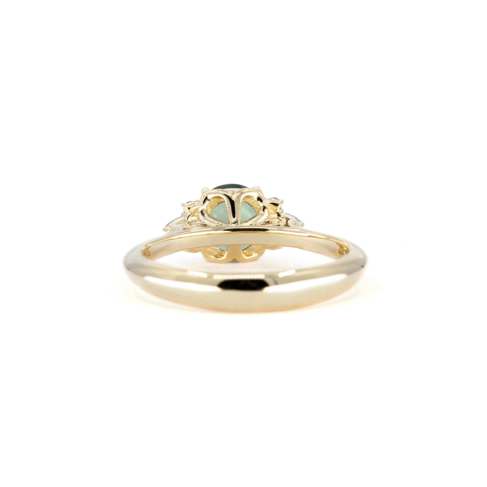 ROUND GREEN SAPPHIRE MARQUISE SIDE DIAMOND | Yellow Gold