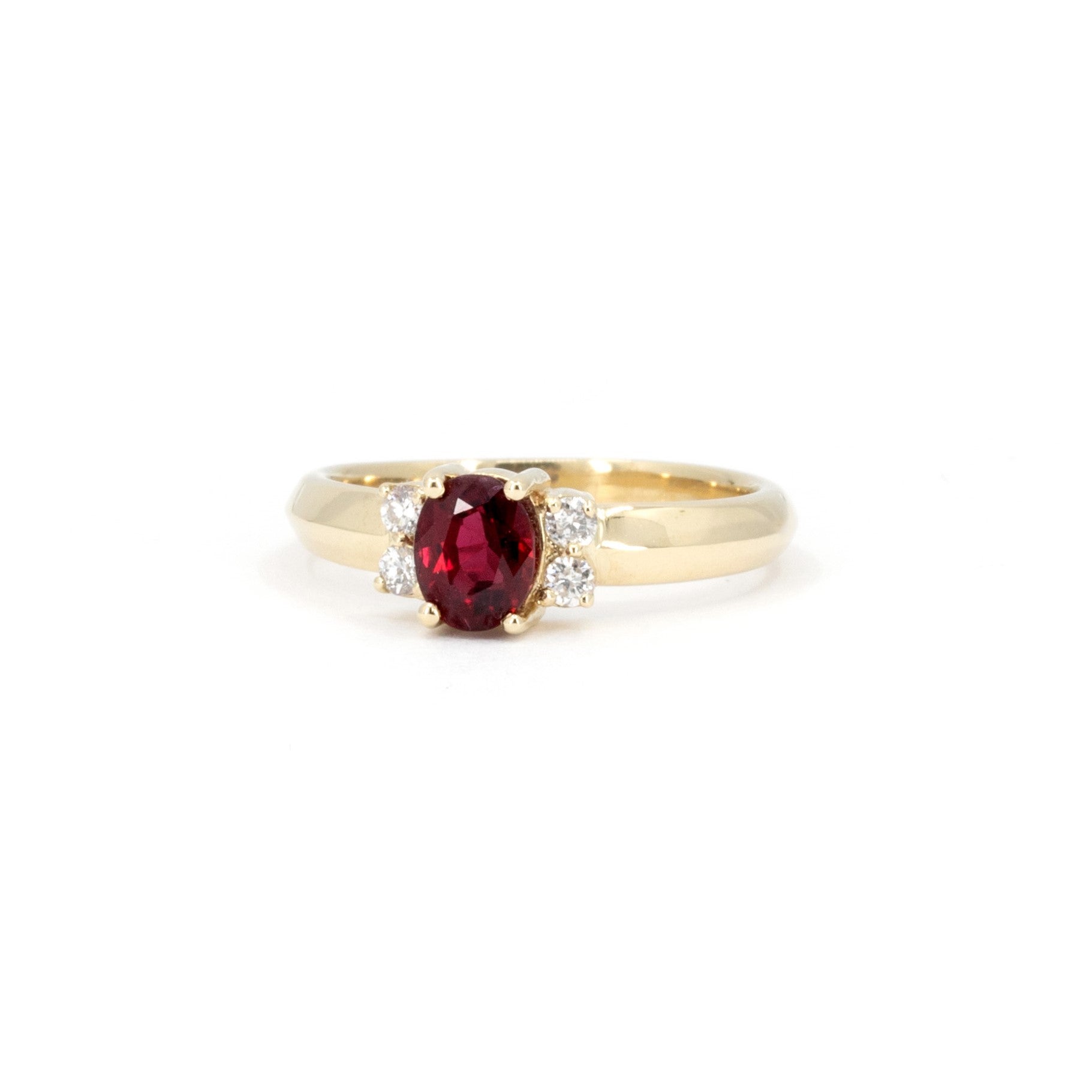 Oval Shape Ruby &amp; Diamond Yellow Gold Ring