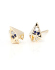 Sapphire & Diamond Edgy Heart Shape Yellow Gold Studs