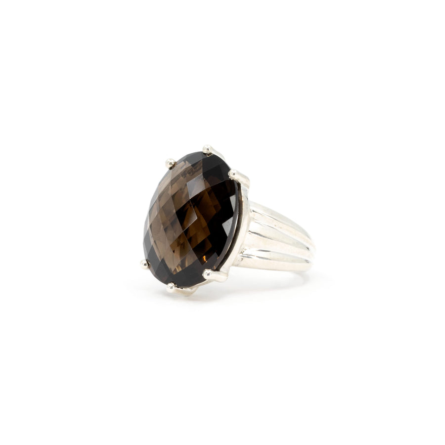 Smoky Quartz Nights Oval Shape Silver Ring