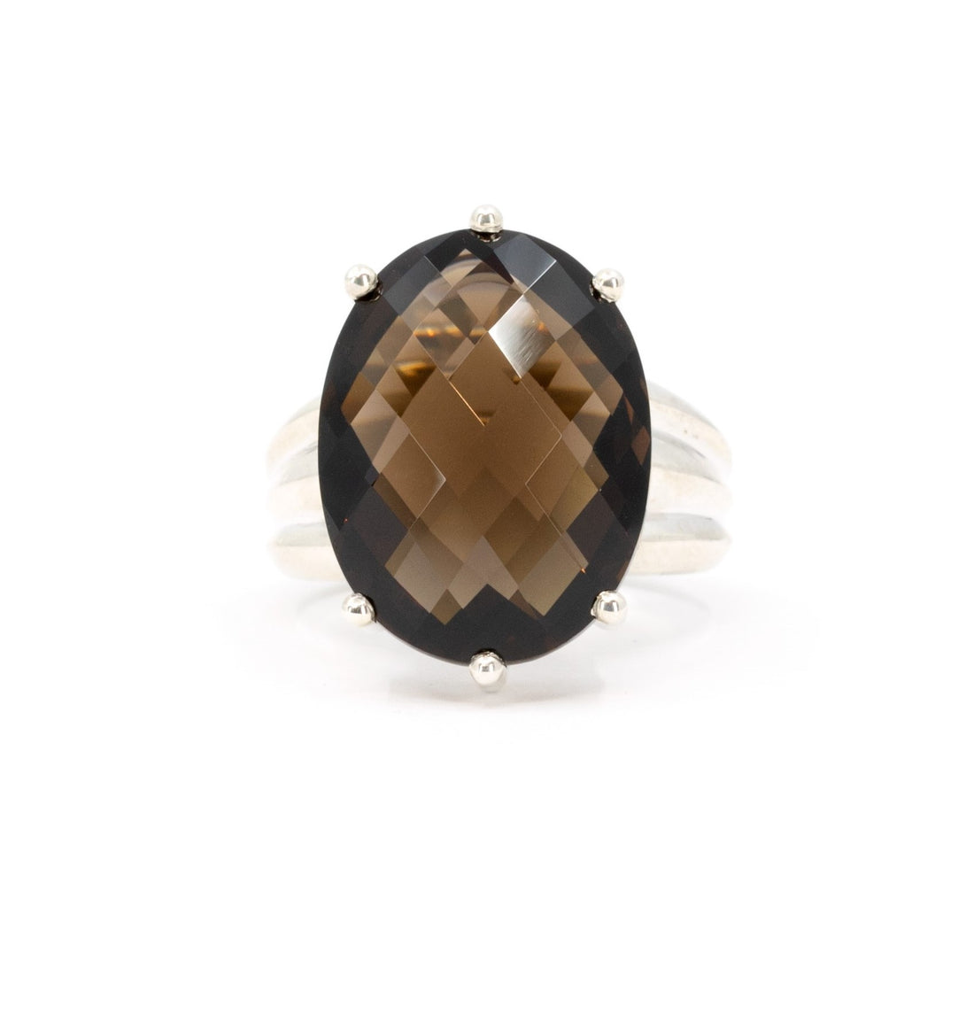 Smoky Quartz Nights Oval Shape Silver Ring