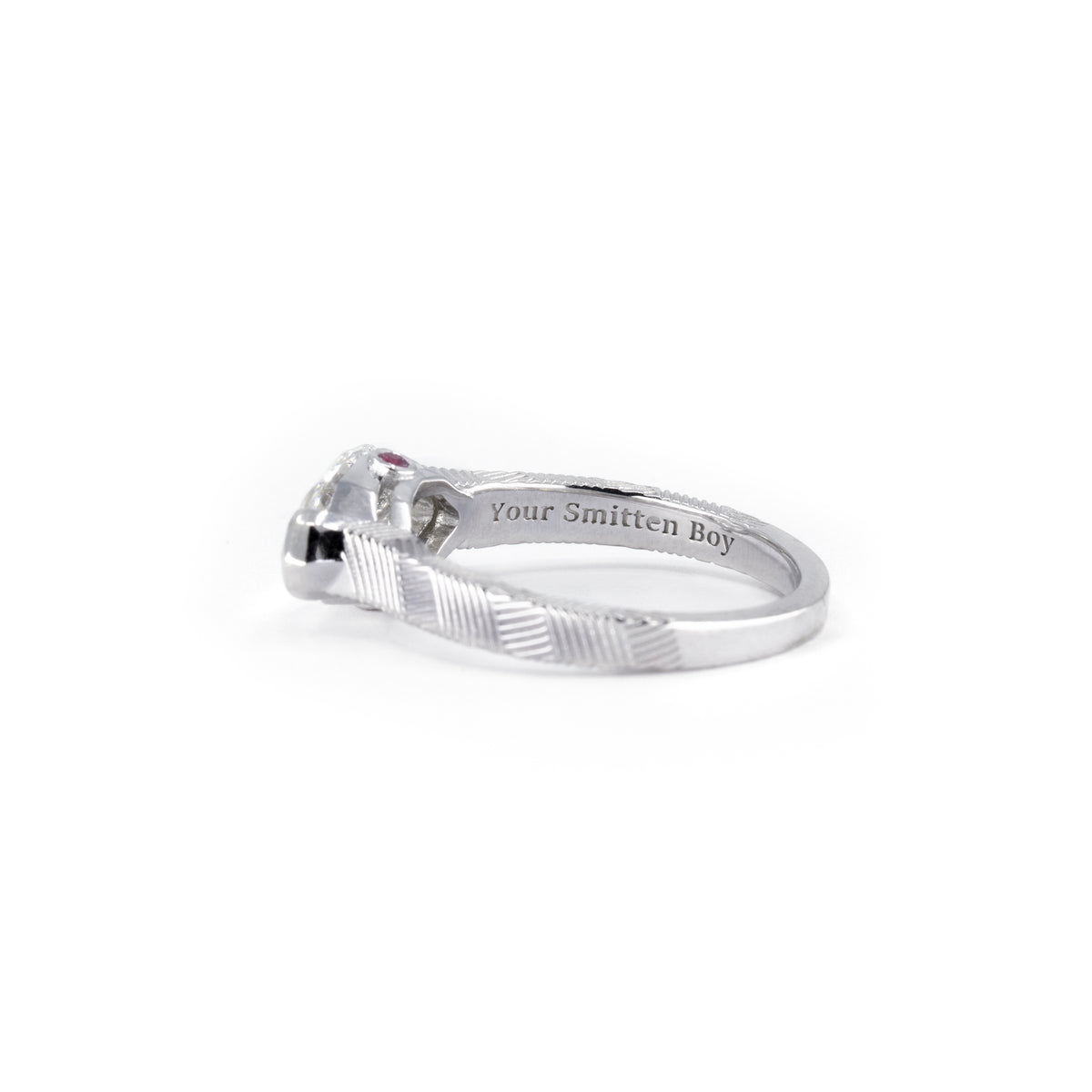 STEP CUT DIAMOND TEXTURED RING | White Gold