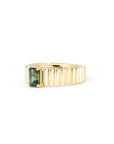 Teal Sapphire Emerald Shape Tank Yellow Gold Ring