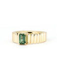 Teal Sapphire Emerald Shape Tank Yellow Gold Ring