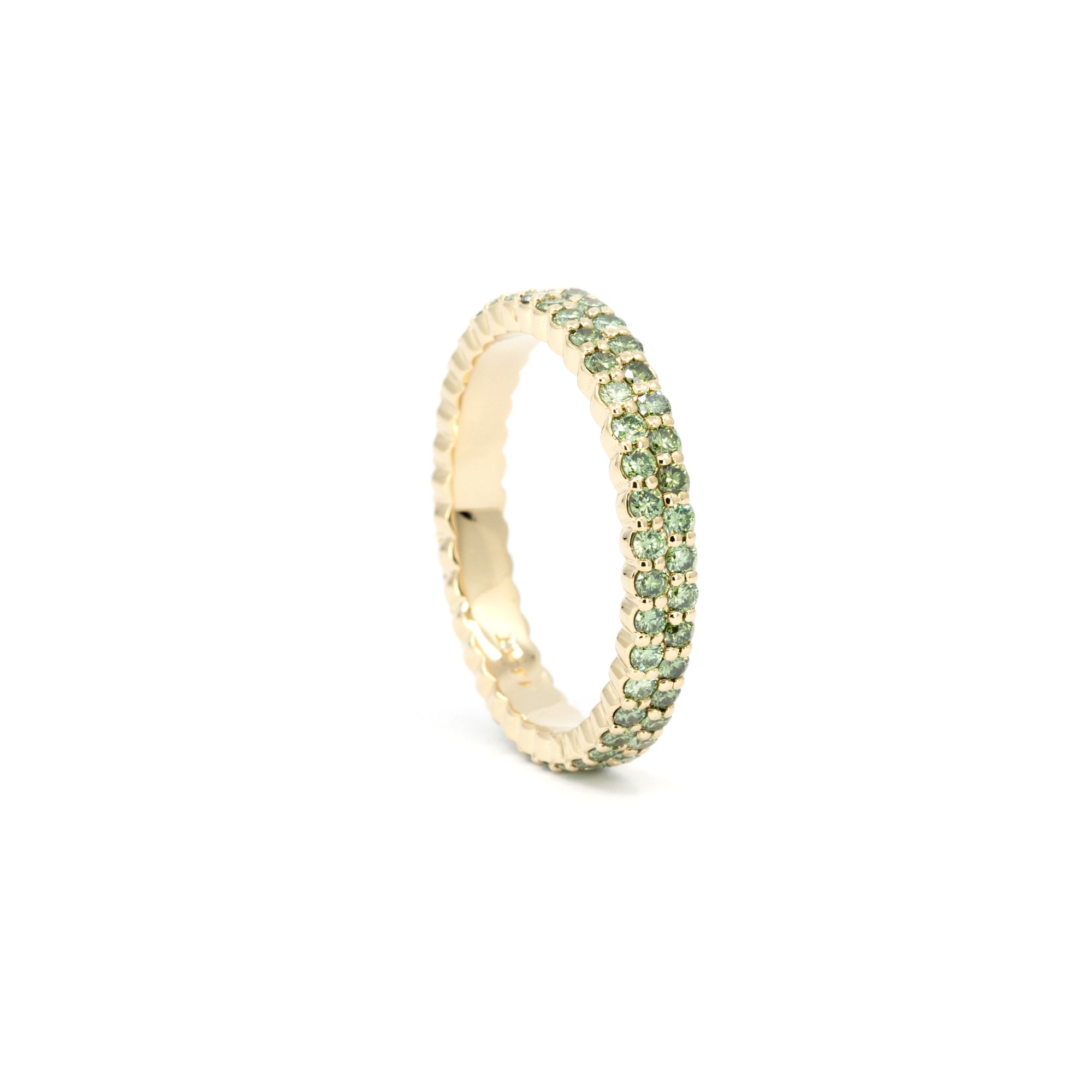 WEDDING BAND | DOUBLE ROW GREEN Diamond | Yellow Gold Ring