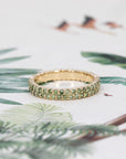 WEDDING BAND | DOUBLE ROW GREEN Diamond | Yellow Gold Ring