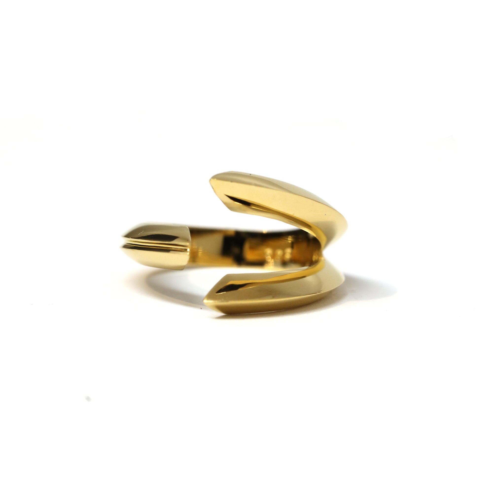 Front shot of Fang Ring in Yellow Gold – A sleek and modern unisex gold ring, designed for statement wear.