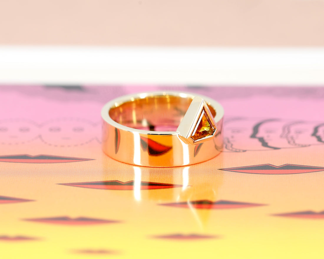 Zenith Orange Natural Triangle Diamond Boxy Gold Ring
